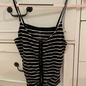 american eagle black and white stripped tank top